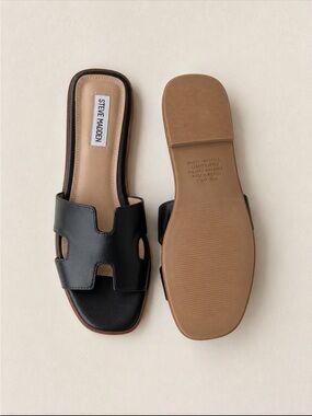 Steve Madden Haydn Leather Upper H-Cut Slide Sandals Women’s 11 Black Luxury